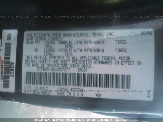 5TFDW5F10GX557277 - 2016 TOYOTA Tundra CREWMAX SR5/TRD PRO 灰色 照片 9