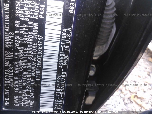 4T1BF1FKXEU761717 - 2014 TOYOTA CAMRY L/SE/LE/XLE BLACK photo 9