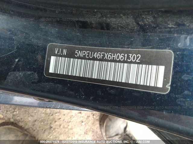 5NPEU46FX6H061302 - 2006 HYUNDAI SONATA GLS/LX BLUE photo 9