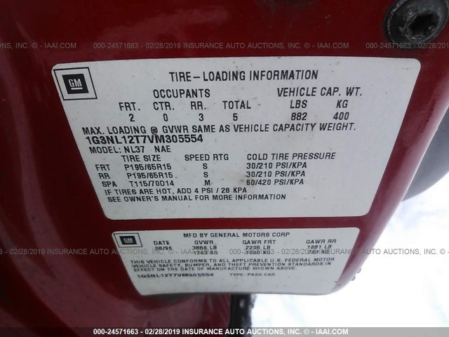 1G3NL12T7VM305554 - 1997 OLDSMOBILE ACHIEVA SC RED photo 9