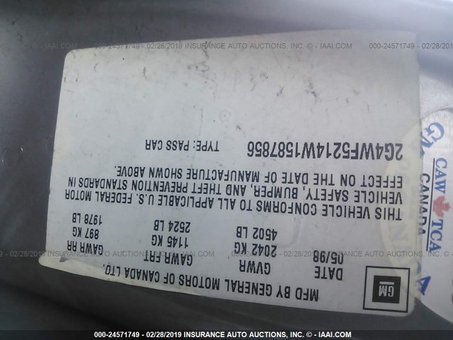 2G4WF5214W1587856 - 1998 BUICK REGAL GS SILVER photo 9