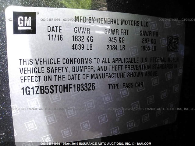 1G1ZB5ST0HF183326 - 2017 CHEVROLET MALIBU LS GRAY photo 9