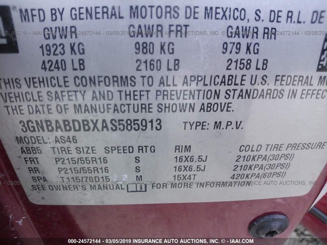 3GNBABDBXAS585913 - 2010 CHEVROLET HHR LT RED photo 9