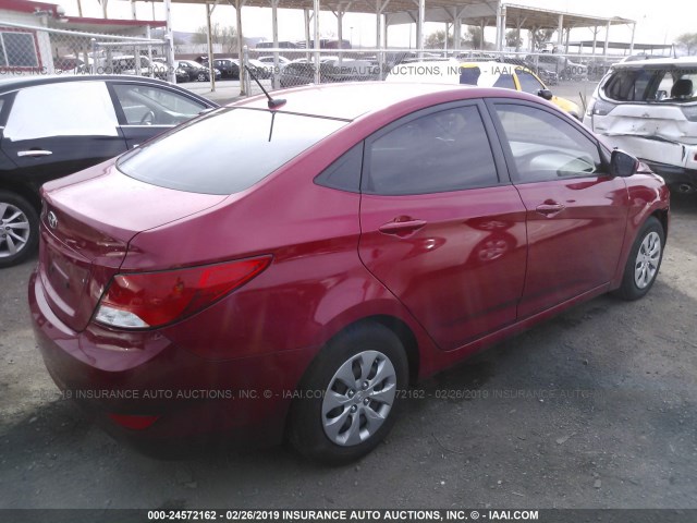 KMHCT4AEXGU018901 - 2016 HYUNDAI ACCENT SE RED photo 4