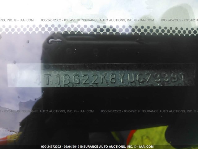 4T1BG22K8YU673391 - 2000 TOYOTA CAMRY CE/LE/XLE 米色 照片 9