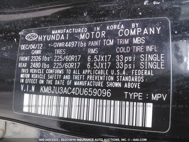 KM8JU3AC4DU659096 - 2013 HYUNDAI TUCSON GLS/LIMITED 黑色 照片 9