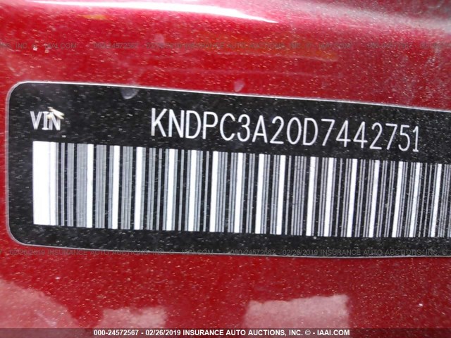 KNDPC3A20D7442751 - 2013 KIA SPORTAGE EX RED photo 9