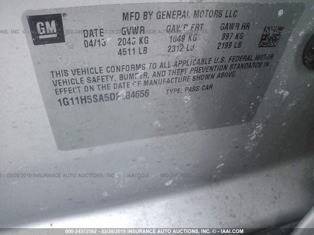 1G11H5SA5DF284656 - 2013 CHEVROLET MALIBU LTZ SILVER photo 9