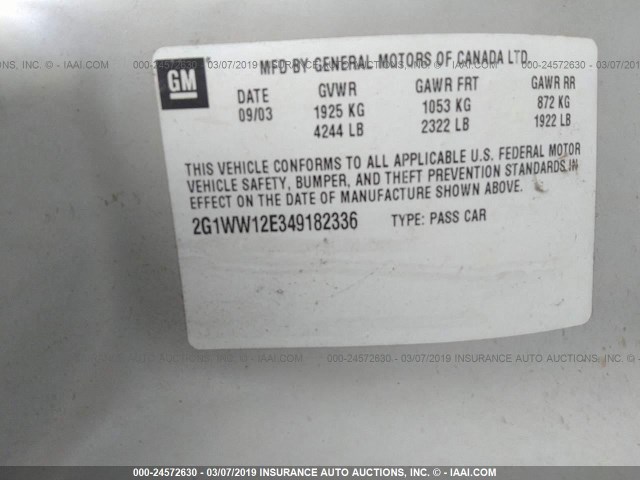 2G1WW12E349182336 - 2004 CHEVROLET MONTE CARLO LS 白色 照片 9