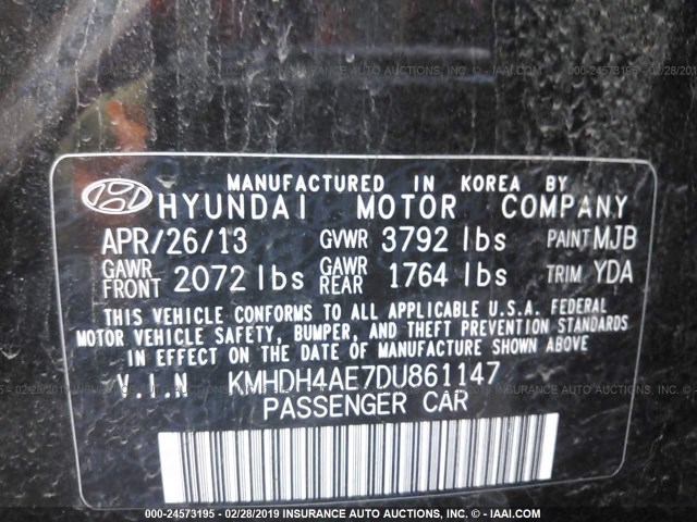 KMHDH4AE7DU861147 - 2013 HYUNDAI ELANTRA GLS/LIMITED BLACK photo 9