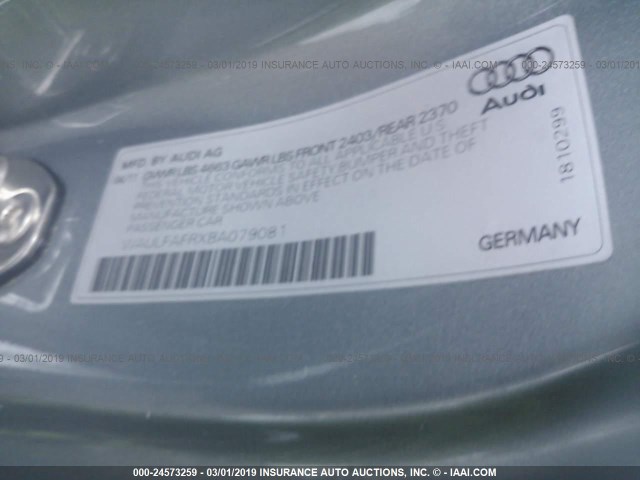 WAULFAFRXBA079081 - 2011 AUDI A5 PREMIUM PLUS GRAY photo 9