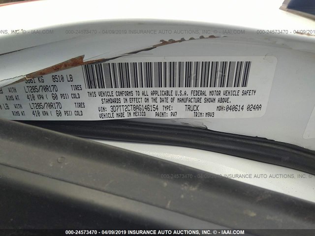 3D7TT2CT8AG146154 - 2010 DODGE RAM 2500 WHITE photo 9