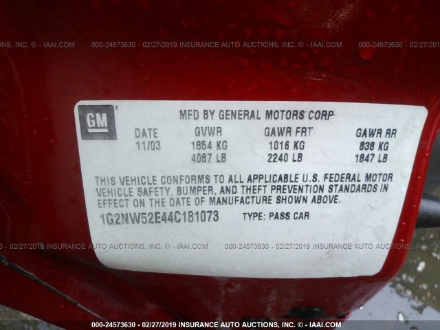 1G2NW52E44C181073 - 2004 PONTIAC GRAND AM GT RED photo 9