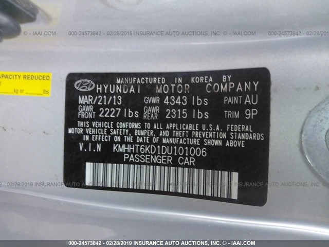 KMHHT6KD1DU101006 - 2013 HYUNDAI GENESIS COUPE 2.0T SILVER photo 9