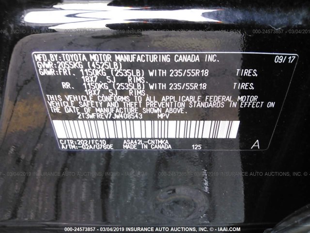 2T3WFREV7JW408543 - 2018 TOYOTA RAV4 ADVENTURE/XLE Qara foto 9