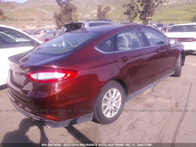 3FA6P0G77GR384657 - 2016 FORD FUSION S RED photo 4