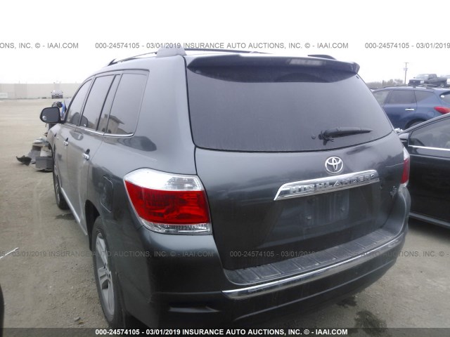 5TDYK3EH8CS085636 - 2012 TOYOTA HIGHLANDER LIMITED GRAY photo 3