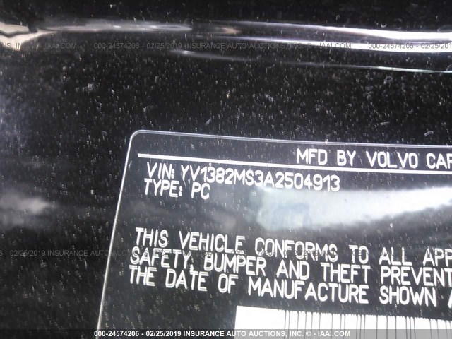 YV1382MS3A2504913 - 2010 VOLVO S40 2.4I BLACK photo 9