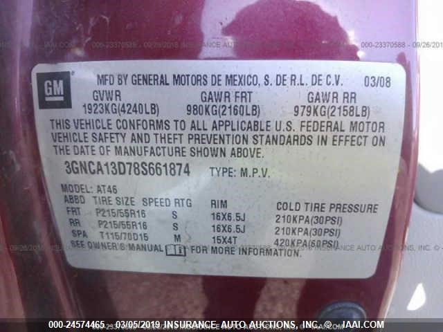 3GNCA13D78S661874 - 2008 CHEVROLET HHR LS MAROON photo 9