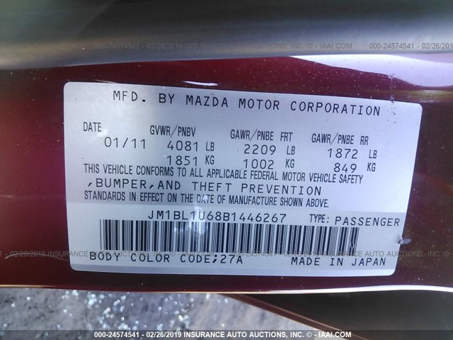 JM1BL1U68B1446267 - 2011 MAZDA 3 S RED photo 9