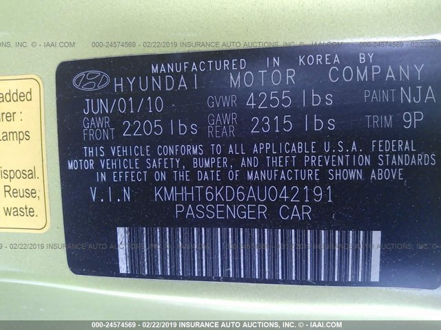 KMHHT6KD6AU042191 - 2010 HYUNDAI GENESIS COUPE  GREEN photo 9