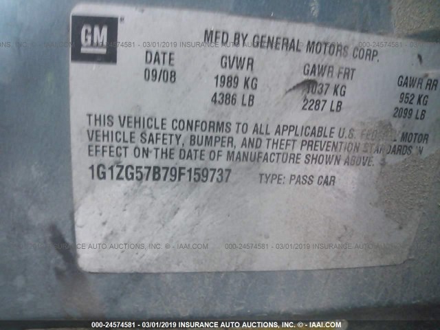 1G1ZG57B79F159737 - 2009 CHEVROLET MALIBU LS BLUE photo 9