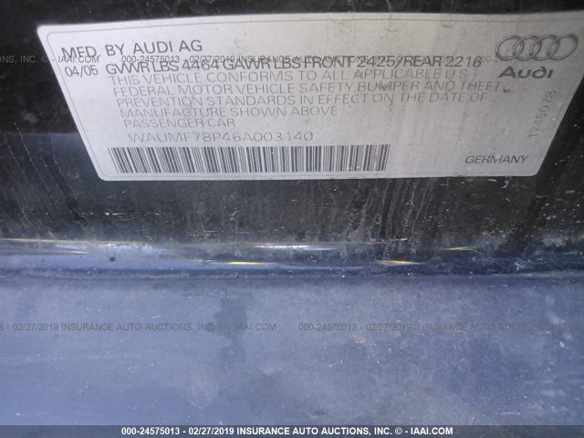 WAUMF78P46A003140 - 2006 AUDI A3 2.0 SPORT BLACK photo 9