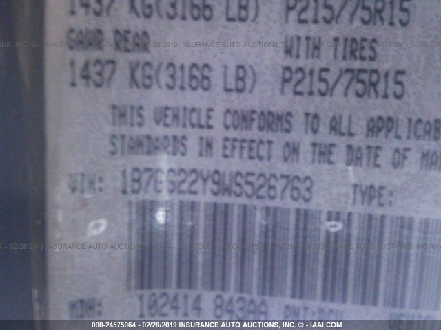 1B7GG22Y9WS526763 - 1998 DODGE DAKOTA PURPLE photo 9