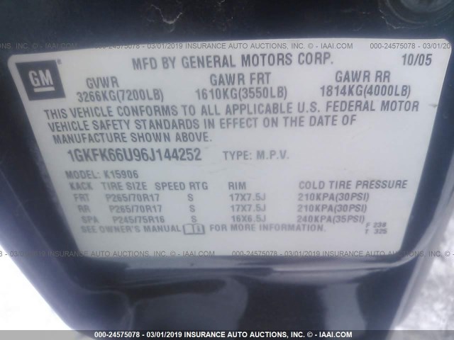 1GKFK66U96J144252 - 2006 GMC YUKON XL DENALI BLUE photo 9