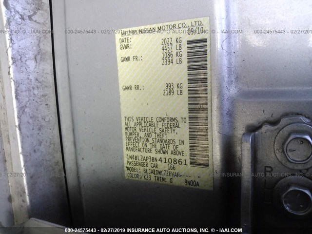 1N4BL2AP3BN410861 - 2011 NISSAN ALTIMA SR SILVER photo 9