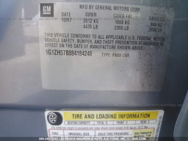 1G1ZH57B884184248 - 2008 CHEVROLET MALIBU 1LT GRAY photo 9