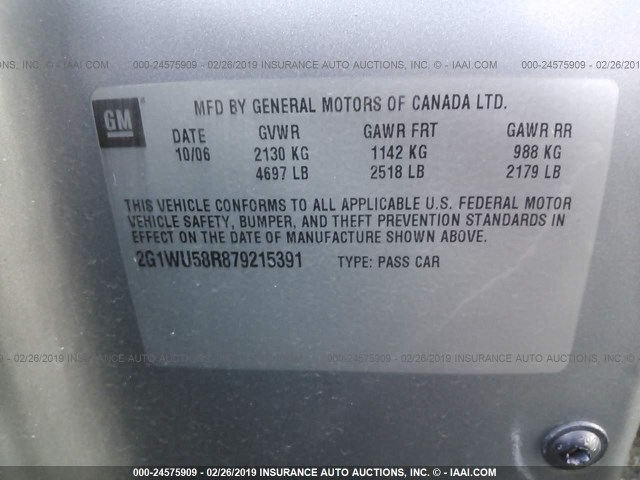 2G1WU58R879215391 - 2007 CHEVROLET IMPALA LTZ GRAY photo 9