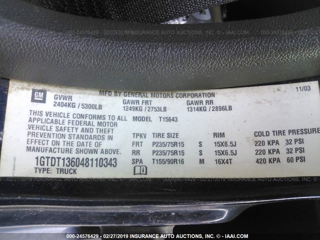 1GTDT136048110343 - 2004 GMC CANYON BLUE photo 9