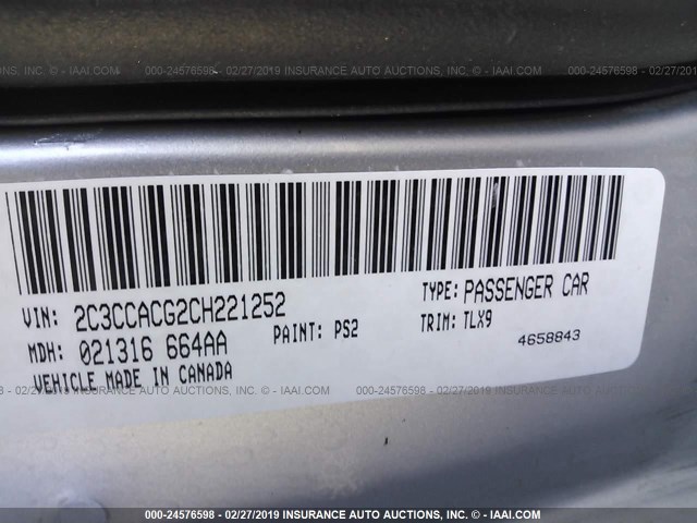 2C3CCACG2CH221252 - 2012 CHRYSLER 300 LIMITED SILVER photo 9