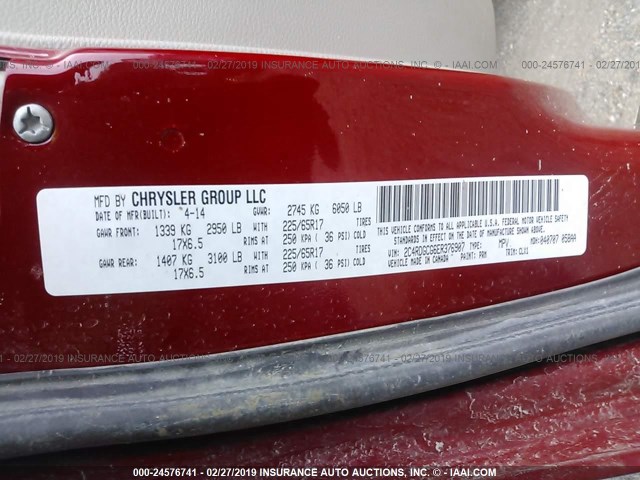 2C4RDGCG6ER376907 - 2014 DODGE GRAND CARAVAN SXT MAROON photo 9