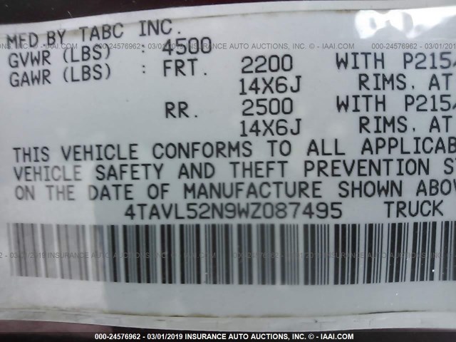 4TAVL52N9WZ087495 - 1998 TOYOTA TACOMA XTRACAB RED photo 9