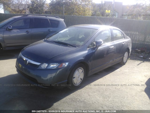 JHMFA36297S027535 - 2007 HONDA CIVIC HYBRID BLUE photo 2