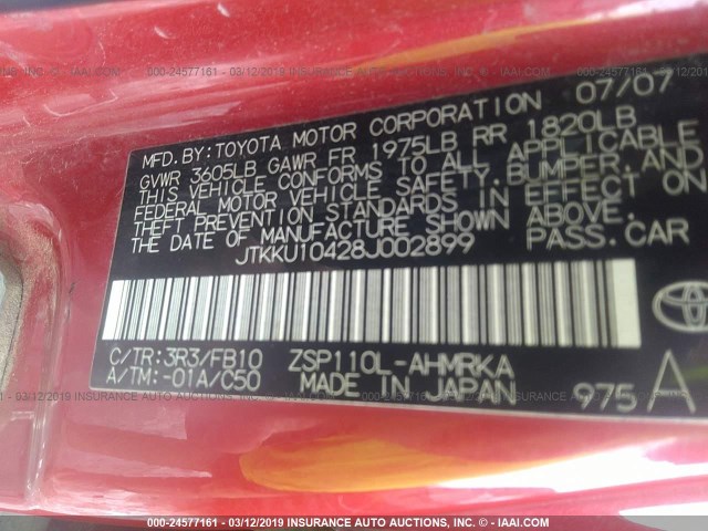 JTKKU10428J002899 - 2008 TOYOTA SCION XD RED photo 9