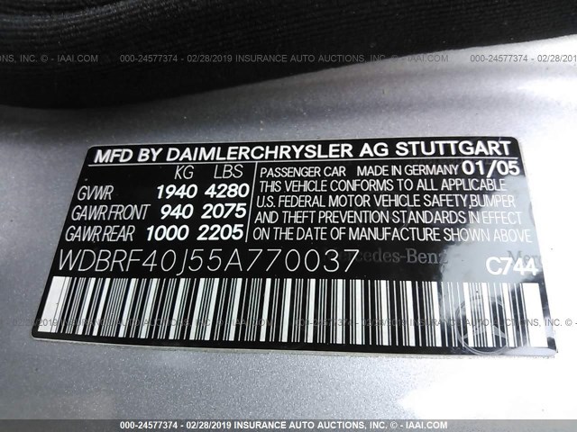 WDBRF40J55A770037 - 2005 MERCEDES-BENZ C 230K SPORT SEDAN SILVER photo 9