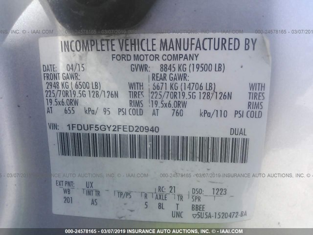 1FDUF5GY2FED20940 - 2015 FORD F550 SUPER DUTY Unknown photo 9