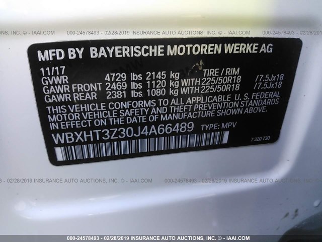 WBXHT3Z30J4A66489 - 2018 BMW X1 XDRIVE28I WHITE photo 9