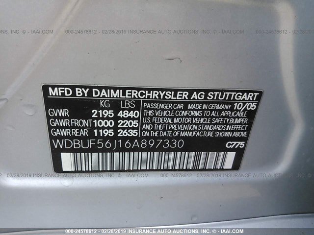 WDBUF56J16A897330 - 2006 MERCEDES-BENZ E 350 SILVER photo 9