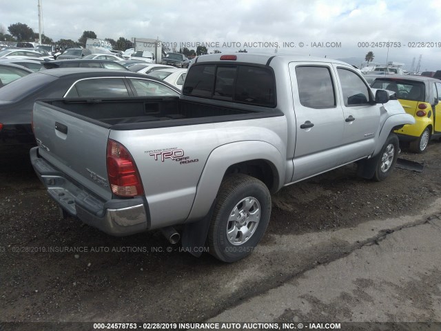 5TEJU62N57Z379396 - 2007 TOYOTA TACOMA DOUBLE CAB PRERUNNER SILVER photo 4