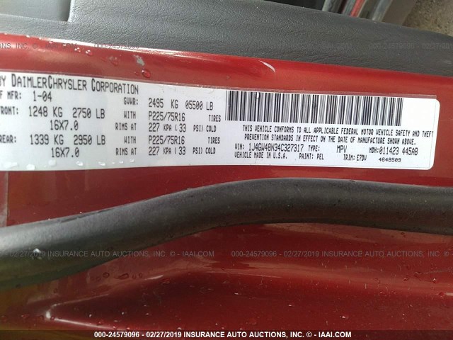 1J4GW48N34C327317 - 2004 JEEP GRAND CHEROKEE LAREDO/COLUMBIA/FREEDOM 红色 照片 9