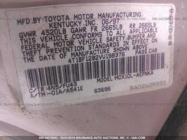 4T1BF12B2VU198376 - 1997 TOYOTA AVALON XL/XLS TAN photo 9