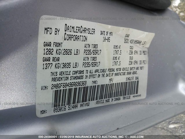 2A8GF68496R696369 - 2006 CHRYSLER PACIFICA TOURING SILVER photo 9