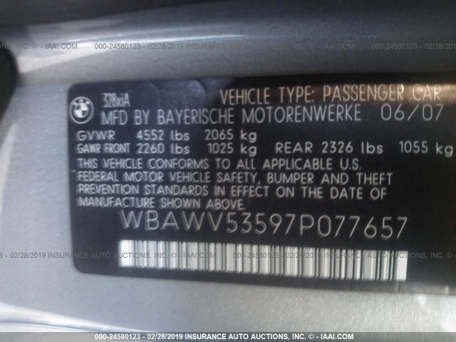 WBAWV53597P077657 - 2007 BMW 328 XI SULEV GRAY photo 9