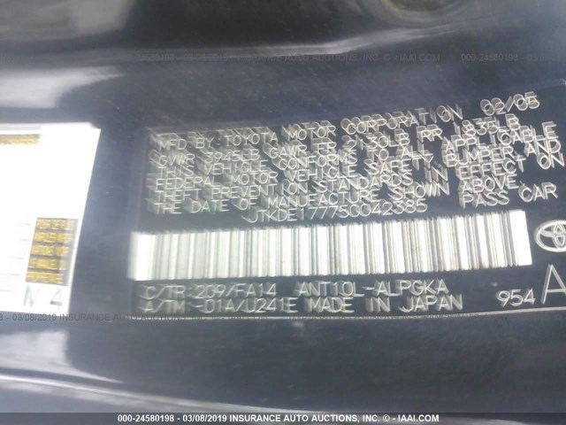 JTKDE177750042385 - 2005 TOYOTA SCION TC შავი ფოტო 9