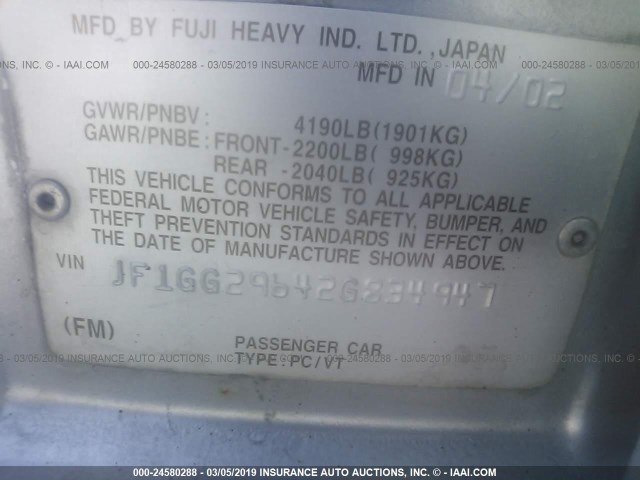 JF1GG29642G834947 - 2002 SUBARU IMPREZA WRX SILVER photo 9