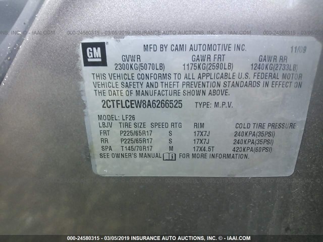 2CTFLCEW8A6266525 - 2010 GMC TERRAIN SLE GRAY photo 9